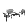4 Pieces Patio Set with Armrest Loveseat Sofas and Glass Table Deck