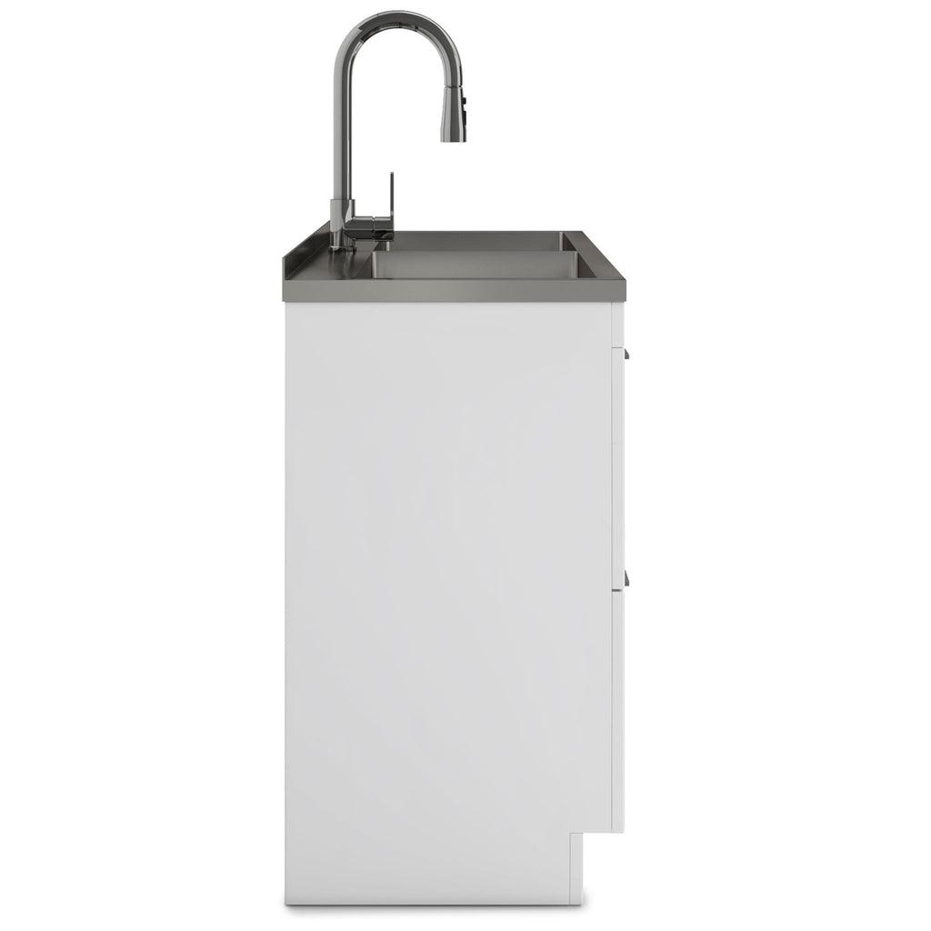 Modern Wide Laundry Cabinet With Faucet And Sink - White