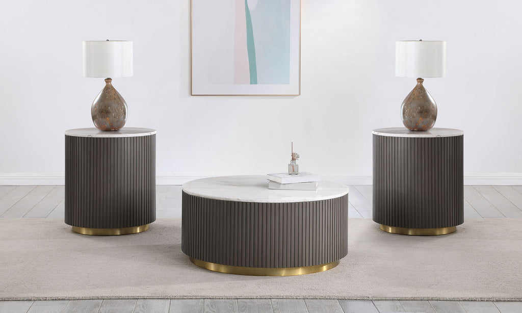 3-piece Round White Marble Coffee Table Set