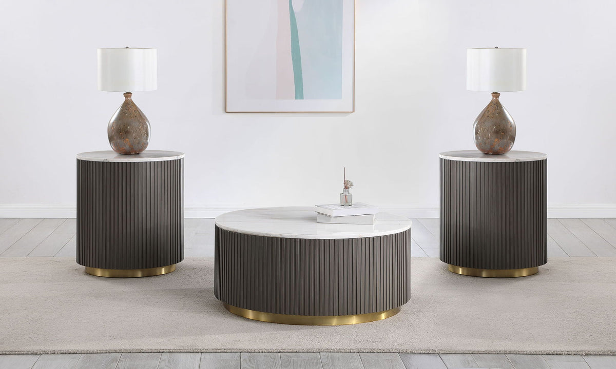 3-piece Round White Marble Coffee Table Set