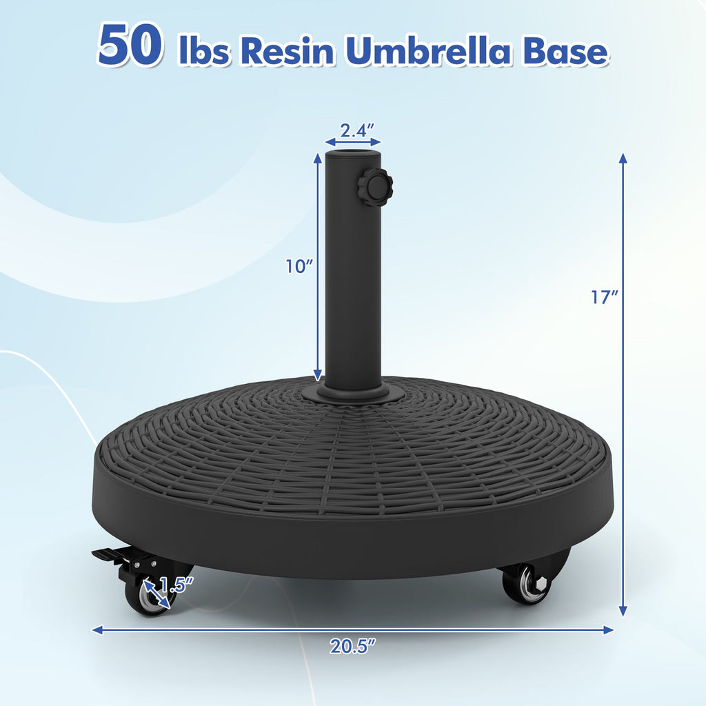 50# Patio Resin Umbrella Base Stand Heavy Duty with Wheels