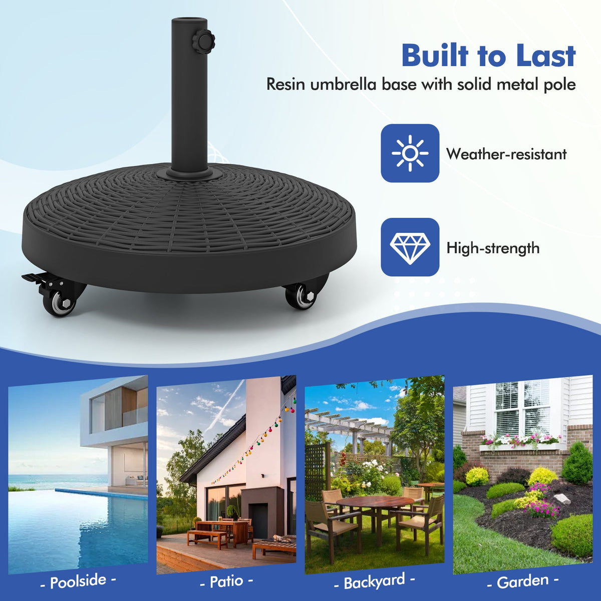 50# Patio Resin Umbrella Base Stand Heavy Duty with Wheels
