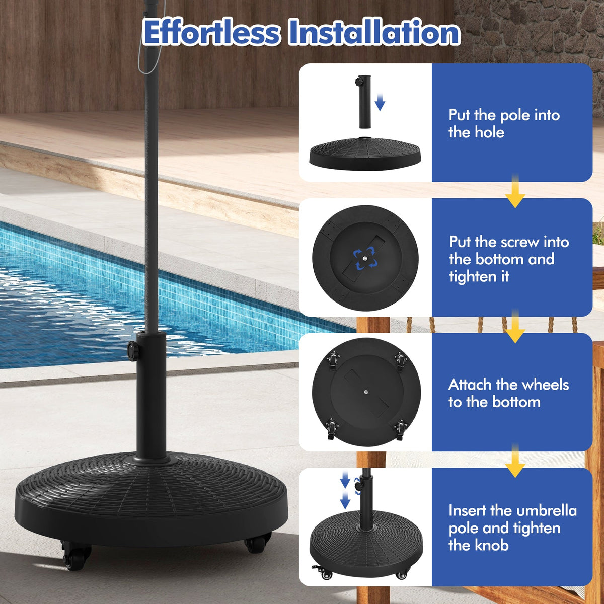 50# Patio Resin Umbrella Base Stand Heavy Duty with Wheels