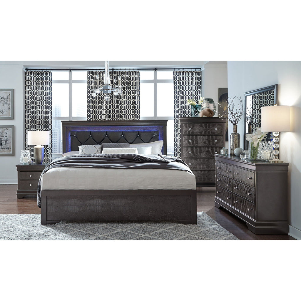5 Pieces Bedroom Set With Crystal Tufted Headboard with LED Lighting