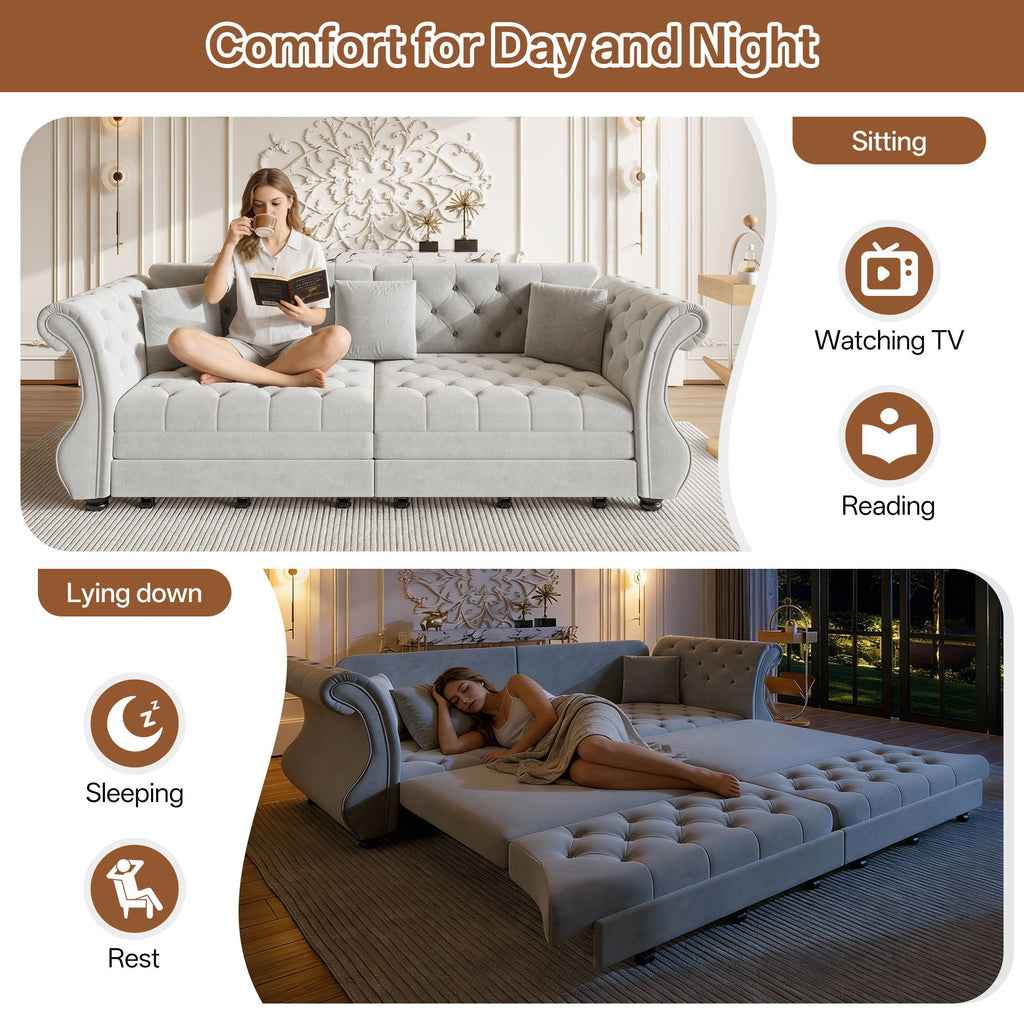 Oversized Chesterfield Pull Out Sofa Bed with Flower Tufting