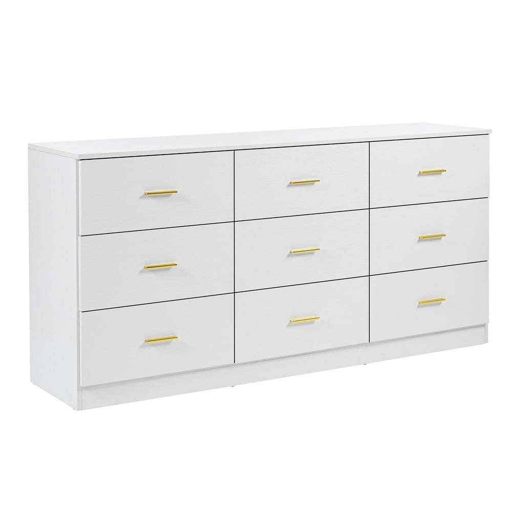 Modern White 9-Drawer Dresser for Bedroom - Ample Storage Wide Chest of Drawers