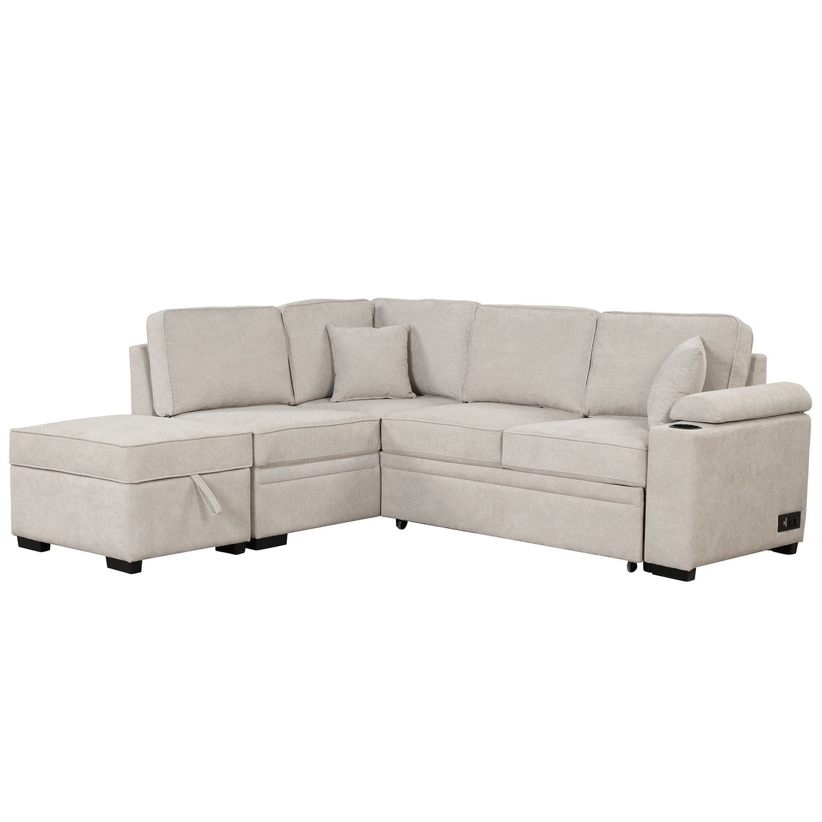 2 In 1 Pull Out Sofa Bed, L Shape Couch With Storage Ottoman