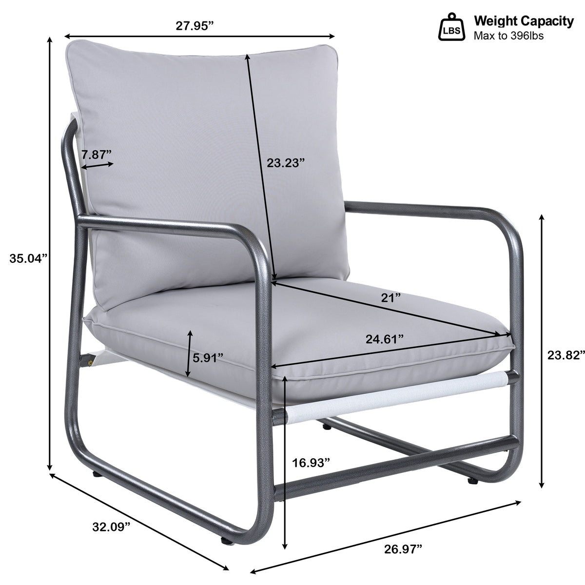 Outdoor Aluminum Frame Patio Armchair with Water Resistant Cushion - Light Gray