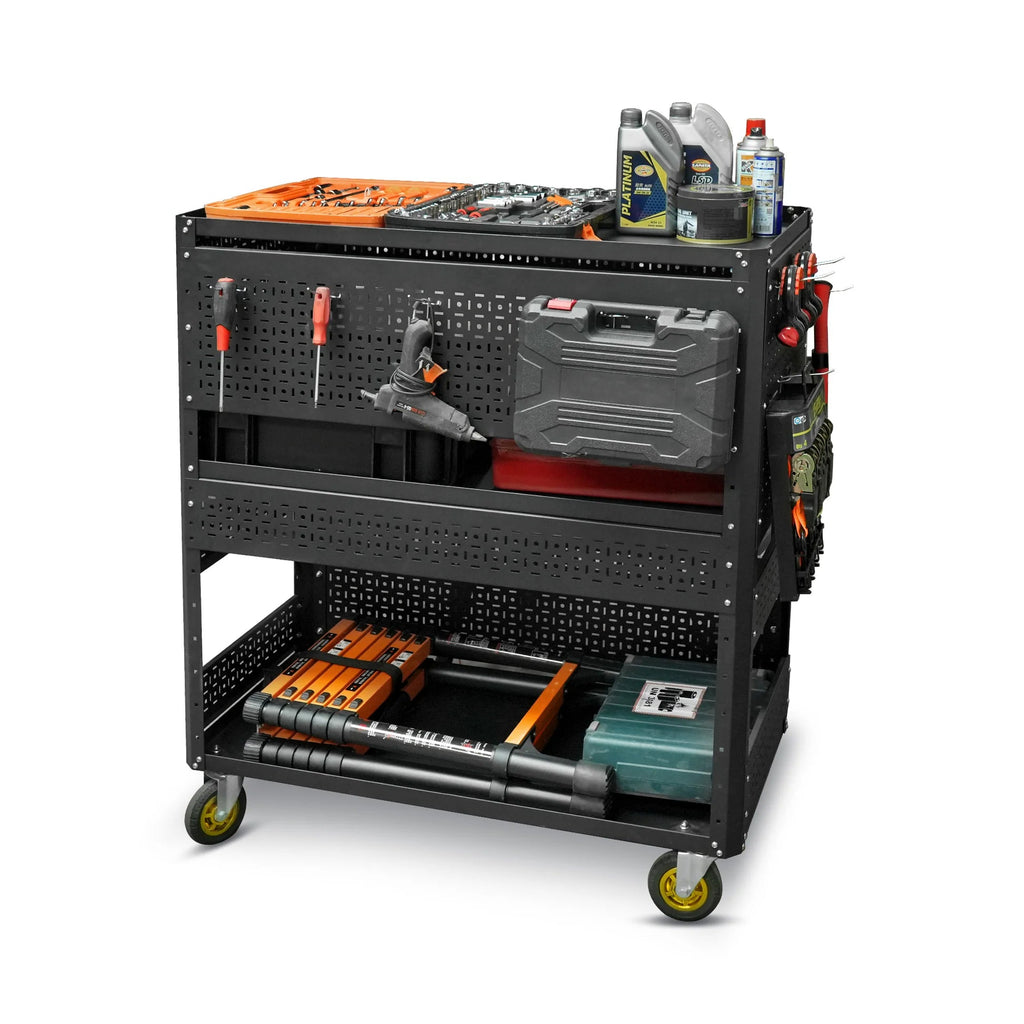 3-Tier Adjustable Rolling Tool Cart | Garage & Workshop Organizer