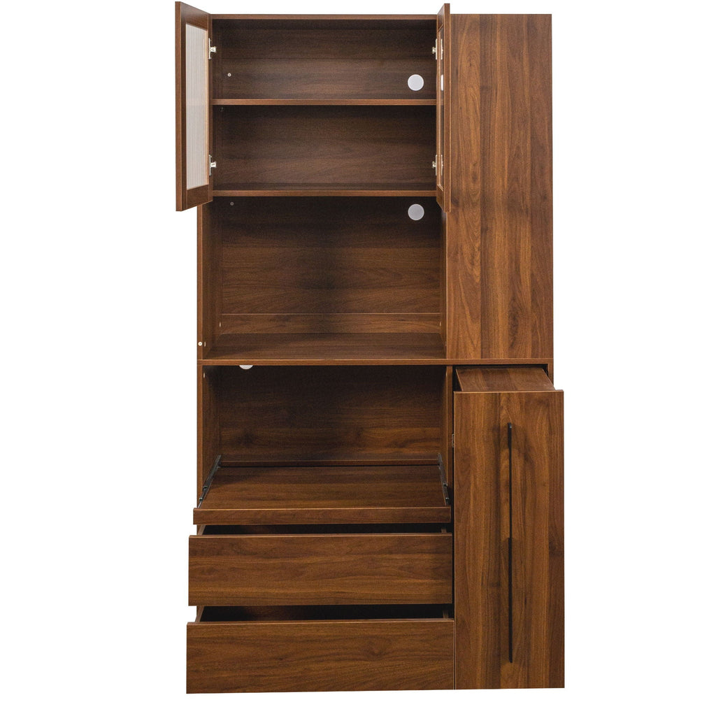 Tall Kitchen Pantry Cabinet With 4 Tier Side Shelf, 2 Drawers