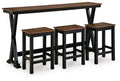 Rectangular Dining Room Counter Table Set (Set of 4) - Brown / Black