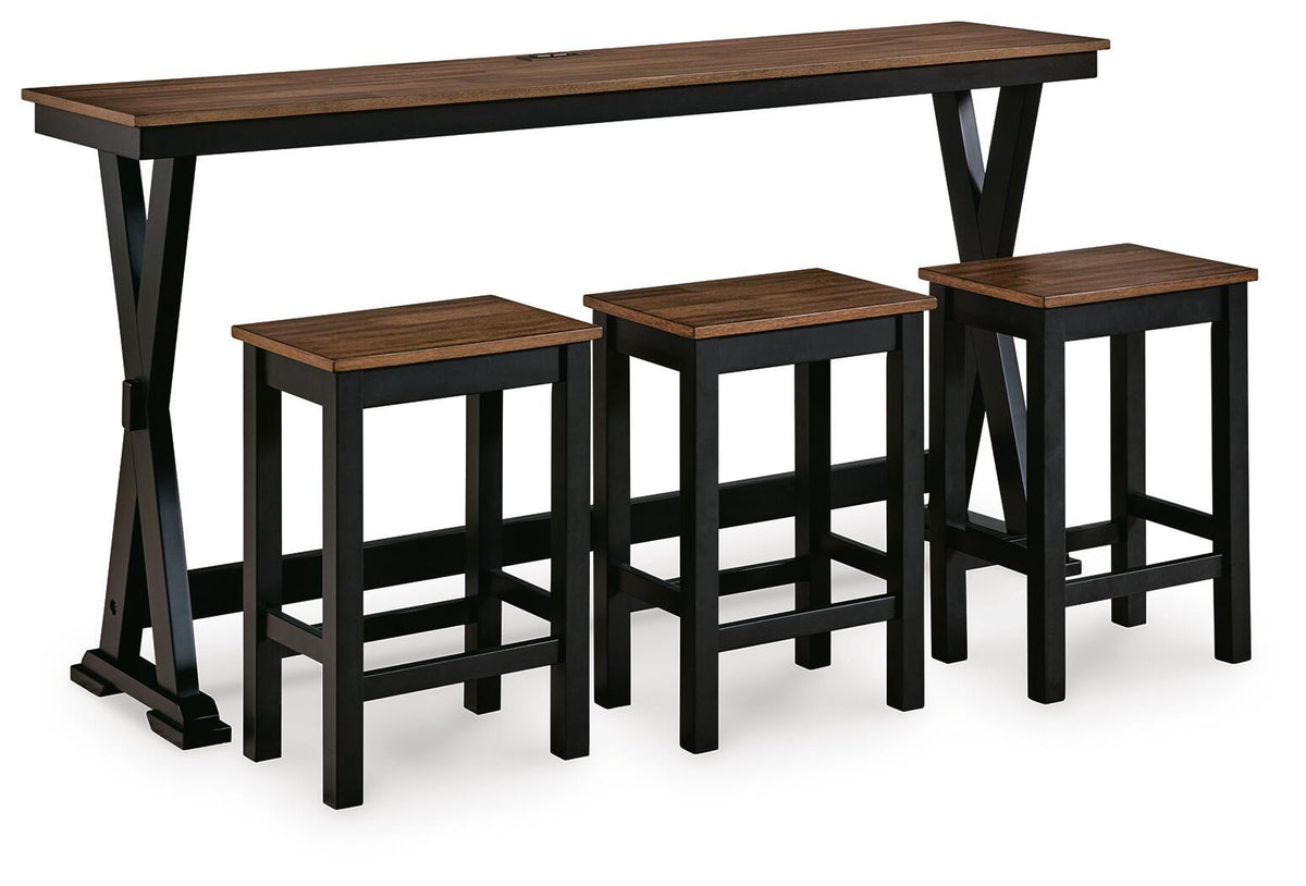 Rectangular Dining Room Counter Table Set (Set of 4) - Brown / Black