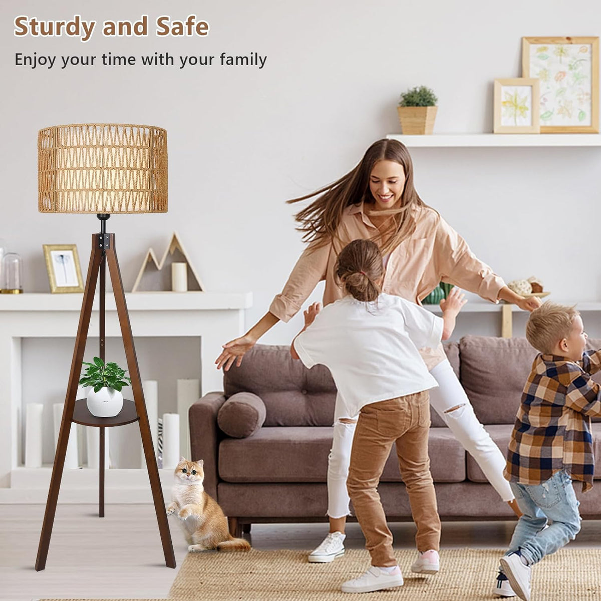 Tripod Floor Lamp with Shelves