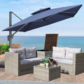 4 Piece Patio Sectional Wicker Rattan Sofa Set with Storage Box Grey
