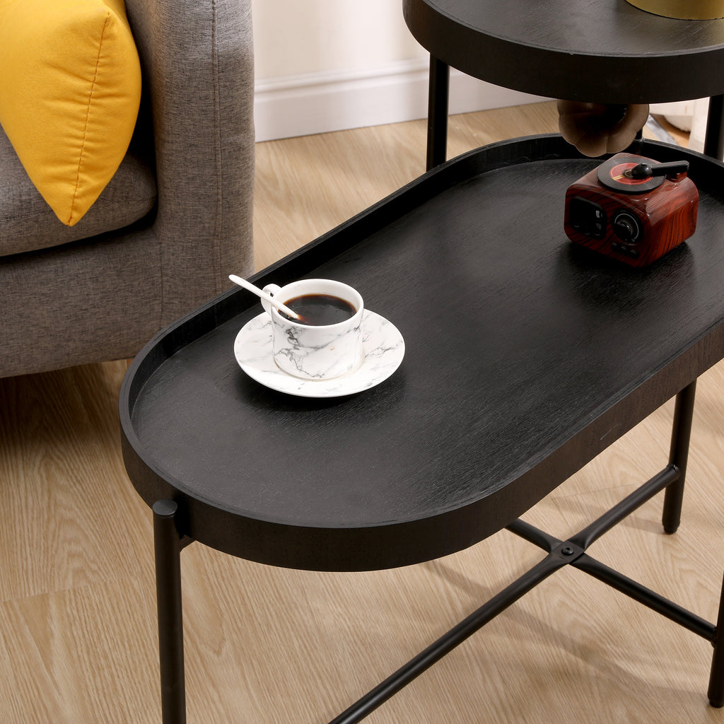 2-Tier Black Side Table with Storage