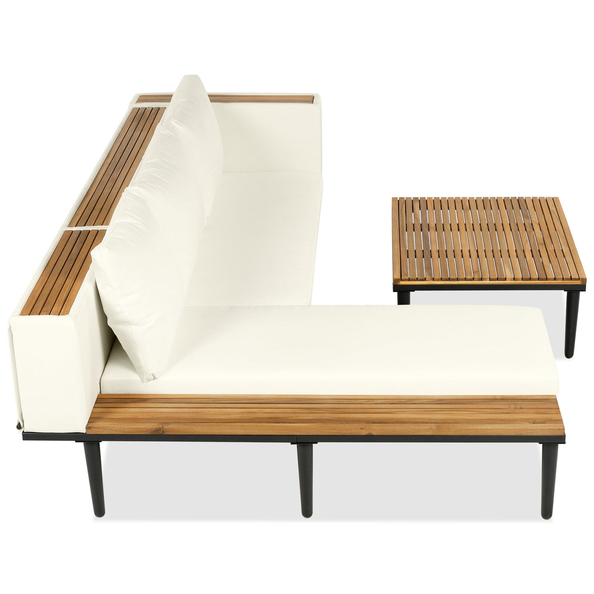 Luxury L-Shaped Acacia Wood Patio Furniture Set with Cushions