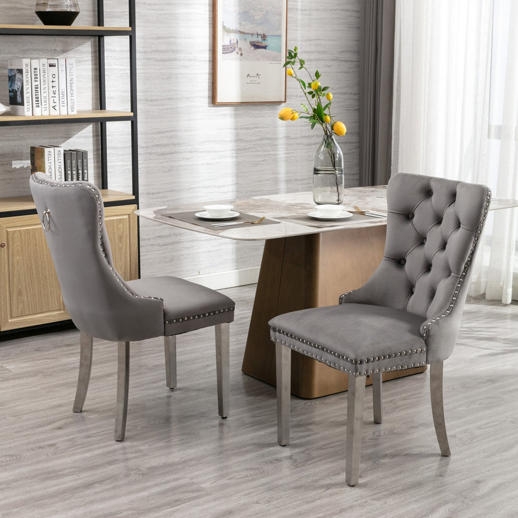 Modern Velvet Upholstered Dining Chairs - Set of 2