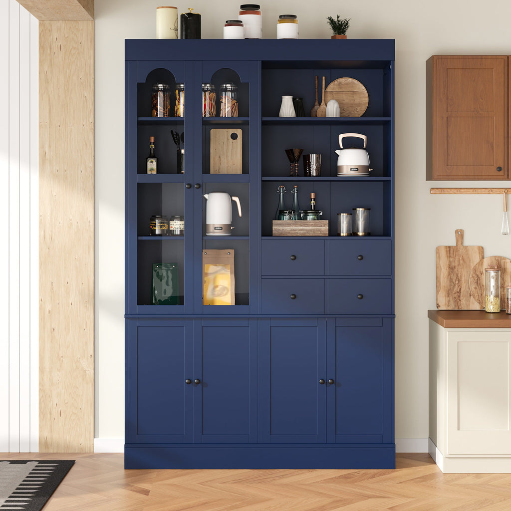 Freestanding Buffet With Hutch - Tall Kitchen Pantry Cabinet