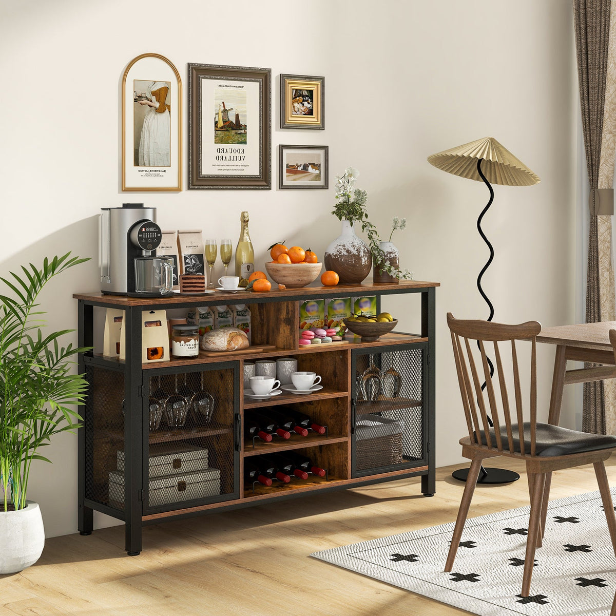 55-Inch Buffet, 8-Bottle Wine Racks and Wine Glass Holders