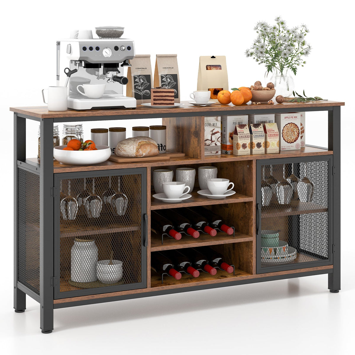 55-Inch Buffet, 8-Bottle Wine Racks and Wine Glass Holders