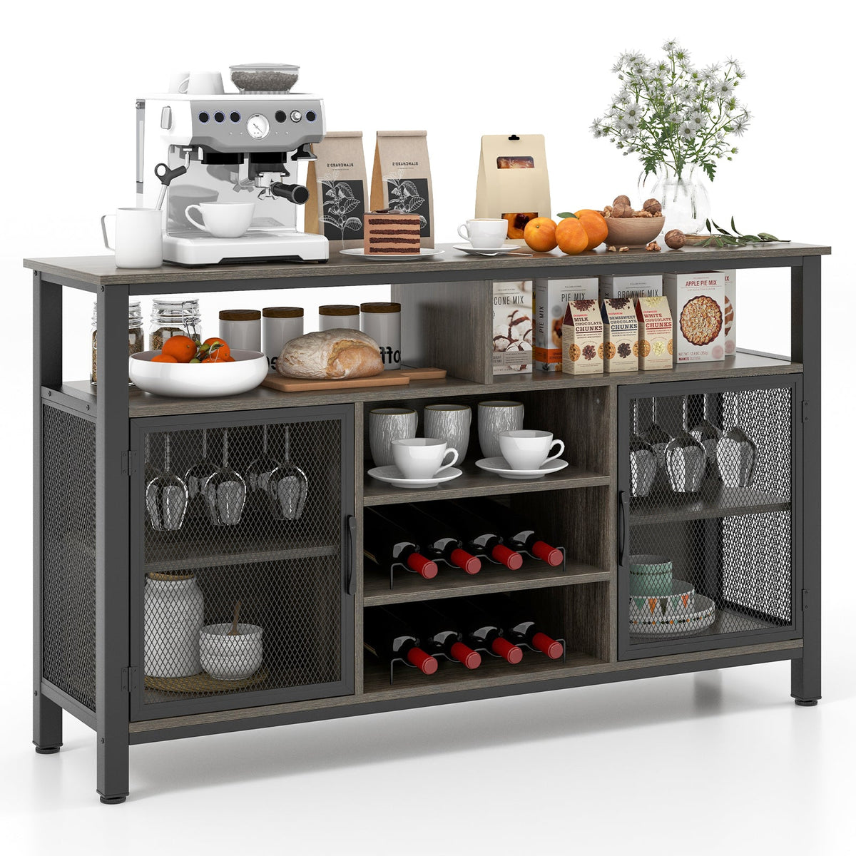 55-Inch Buffet, 8-Bottle Wine Racks and Wine Glass Holders