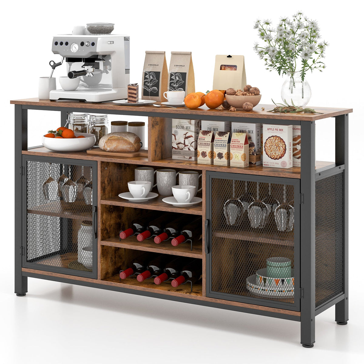 55-Inch Buffet, 8-Bottle Wine Racks and Wine Glass Holders