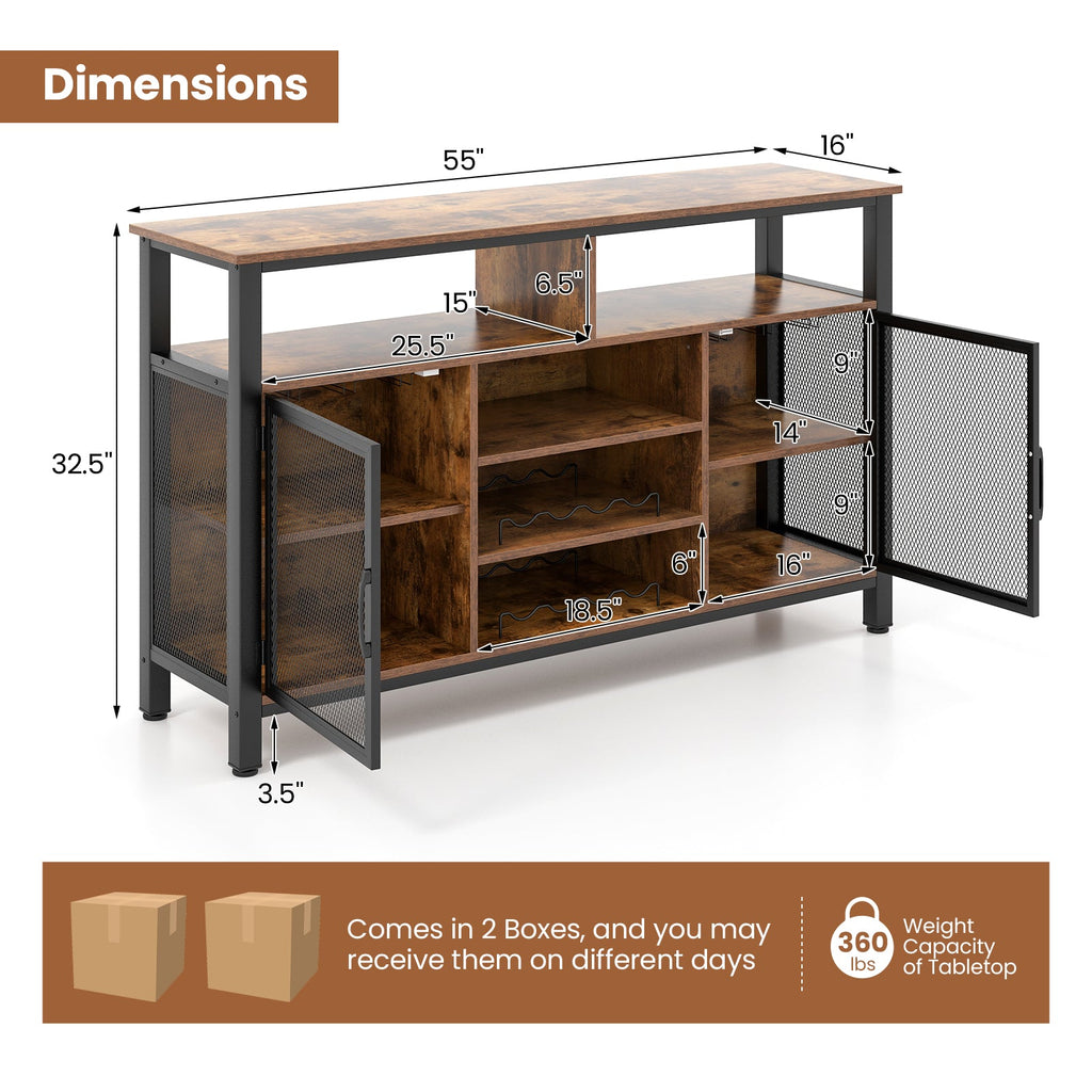 55-Inch Buffet, 8-Bottle Wine Racks and Wine Glass Holders
