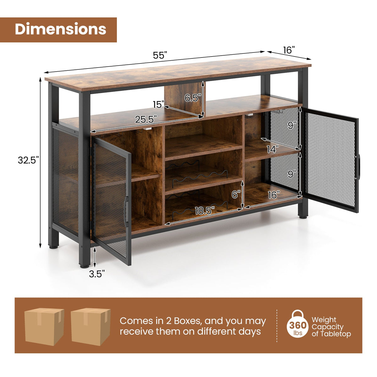 55-Inch Buffet, 8-Bottle Wine Racks and Wine Glass Holders