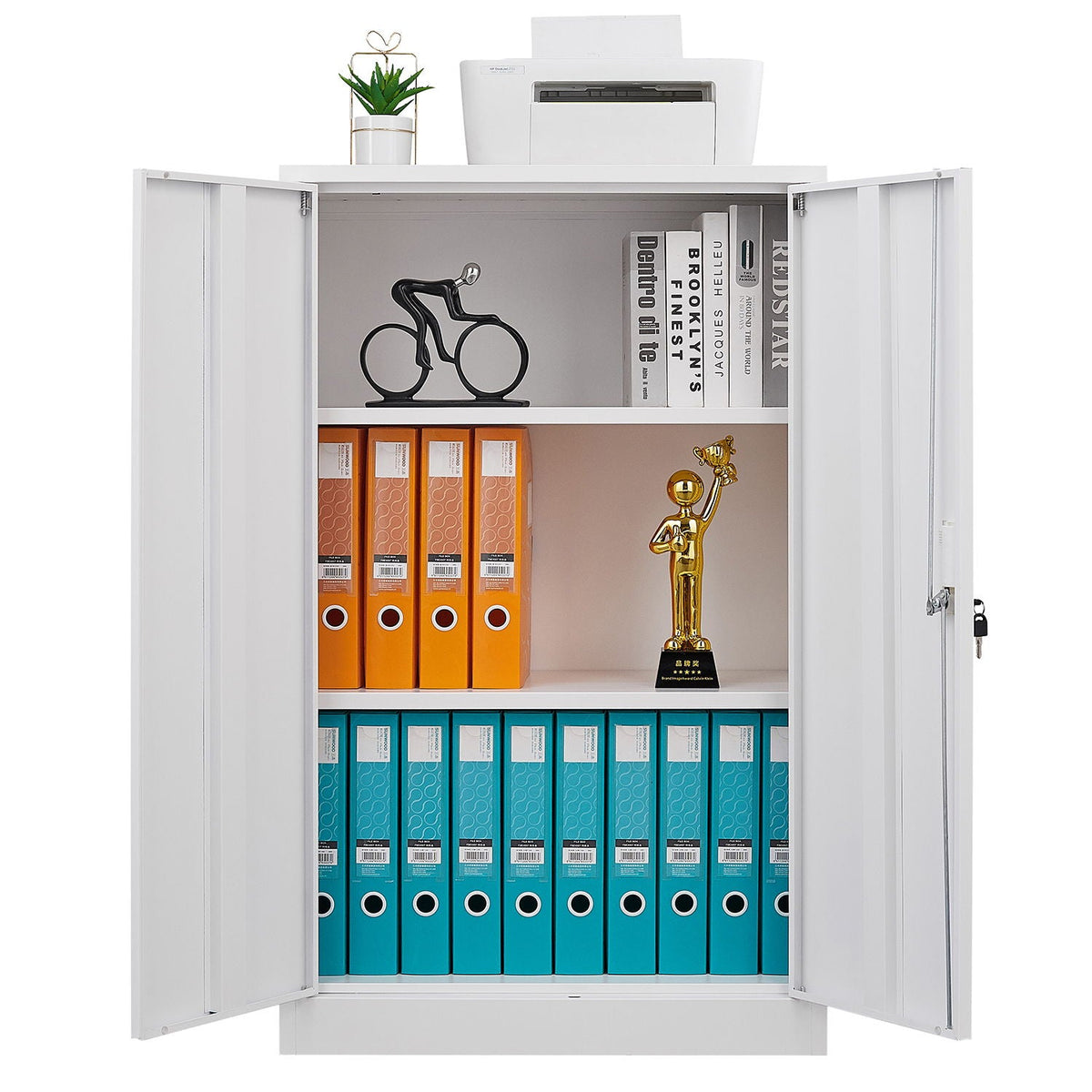 Metal Storage Cabinet With Locking Doors And Adjustable Shelf