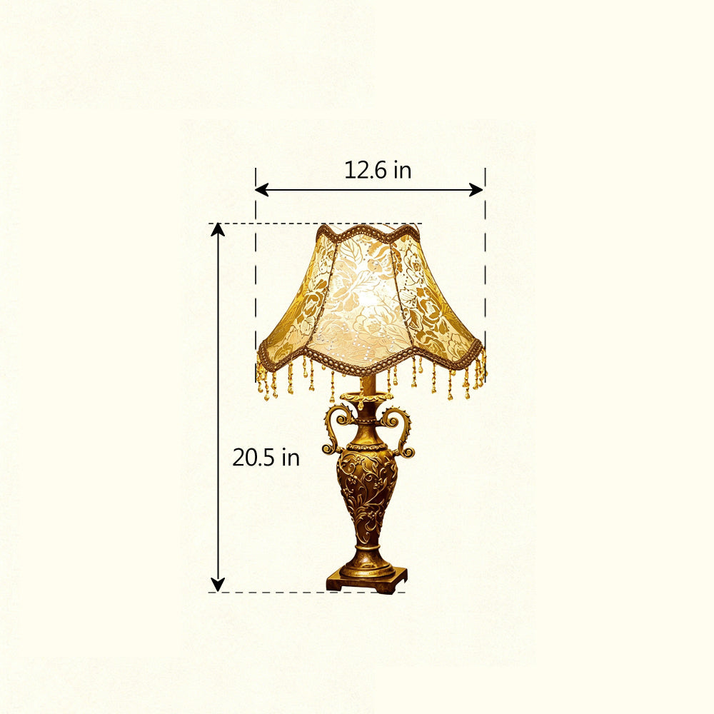 Antique Brass Table Lamp – Floral Fabric Drum Shade