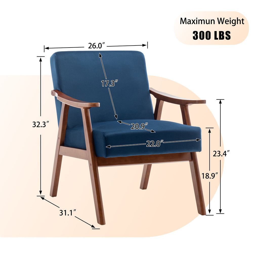 Mid Century Modern Accent Chair With Solid Wood Frame