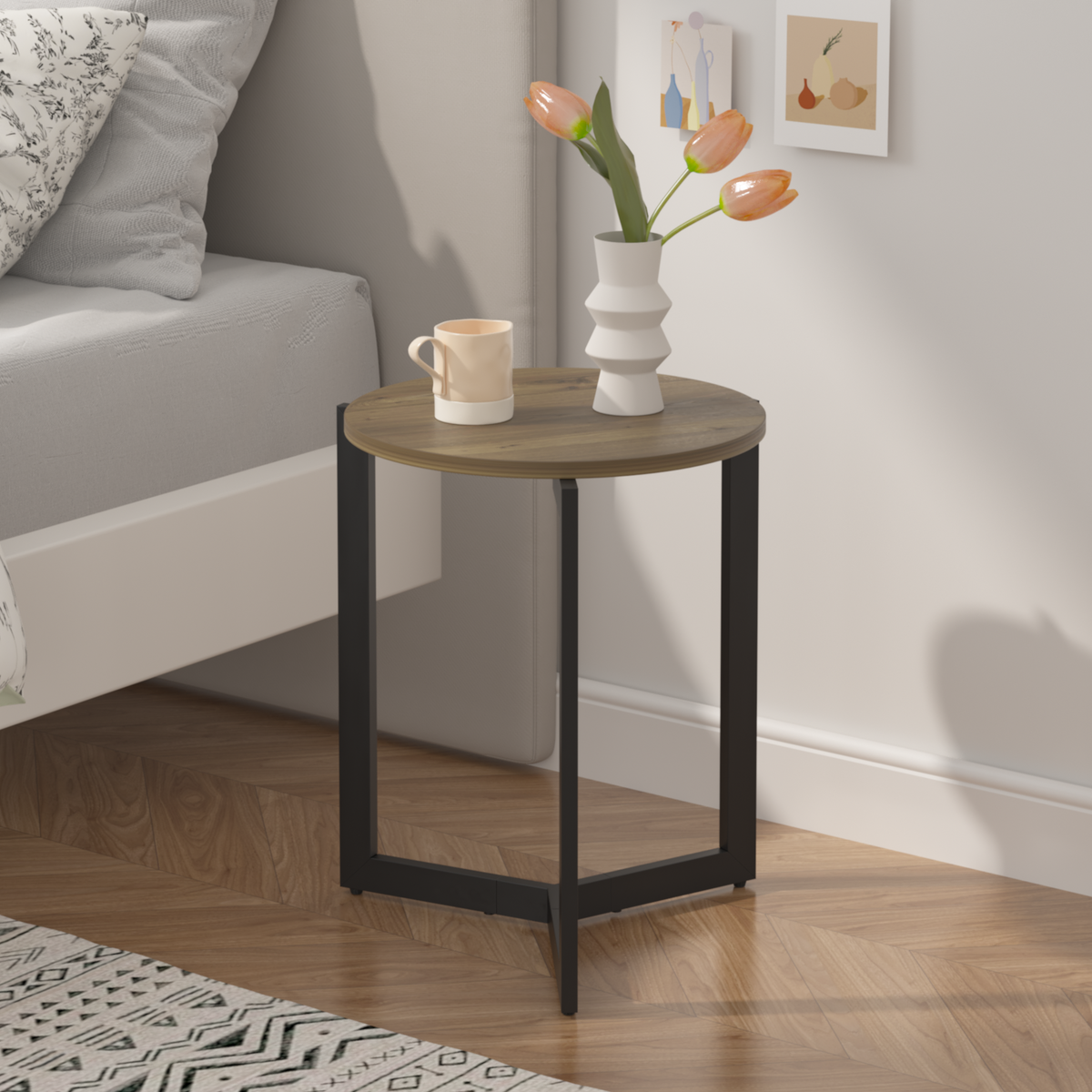 19.68''H Round Side Accent End Table with Sturdy Metal Frame