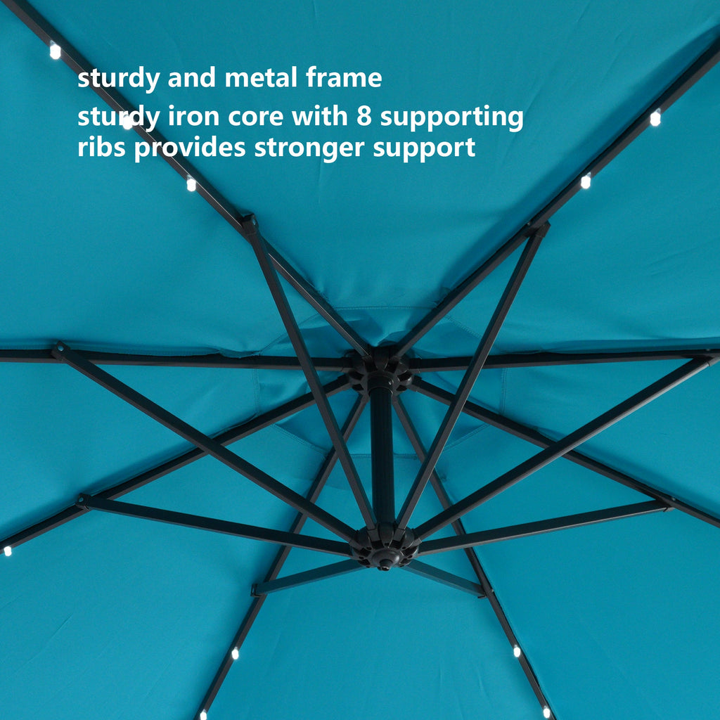 10 FT Solar LED Patio Outdoor Umbrella Hanging Cantilever Umbrella Offset Umbrella