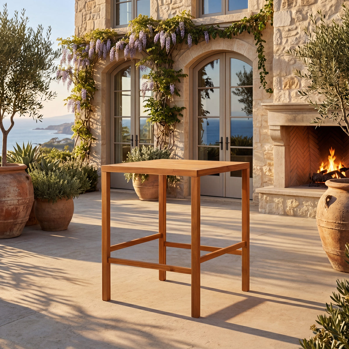 41.14-Inch Teak Acacia Solid Wood Outdoor Dining Table