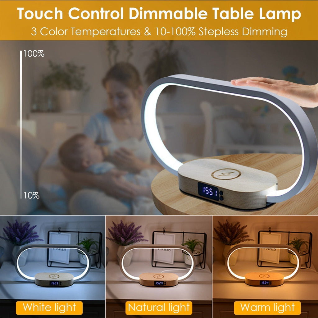 Bedside Table Lamp Touch Control Lamp with Clock