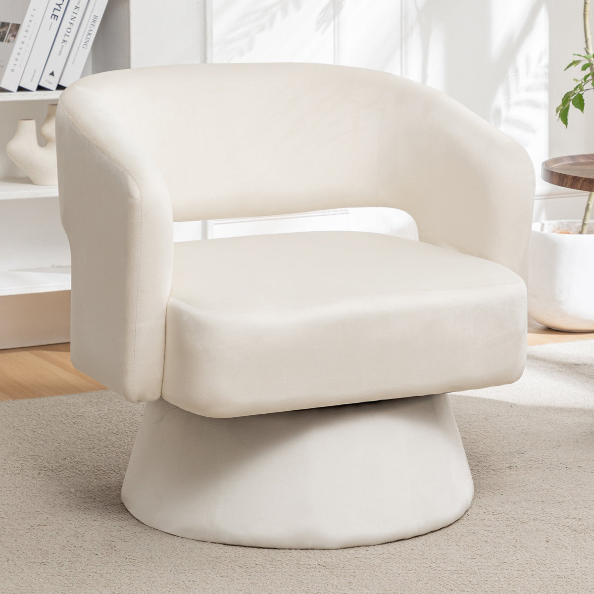Swivel Barrel Chair, Velvet Accent Armchair 360 Degree Swivel