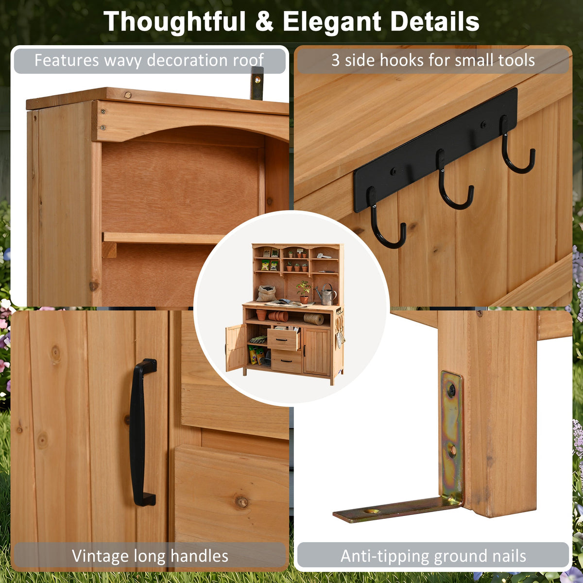 Large Fir Wood Potting Bench with Hutch, Cabinets & Drawers