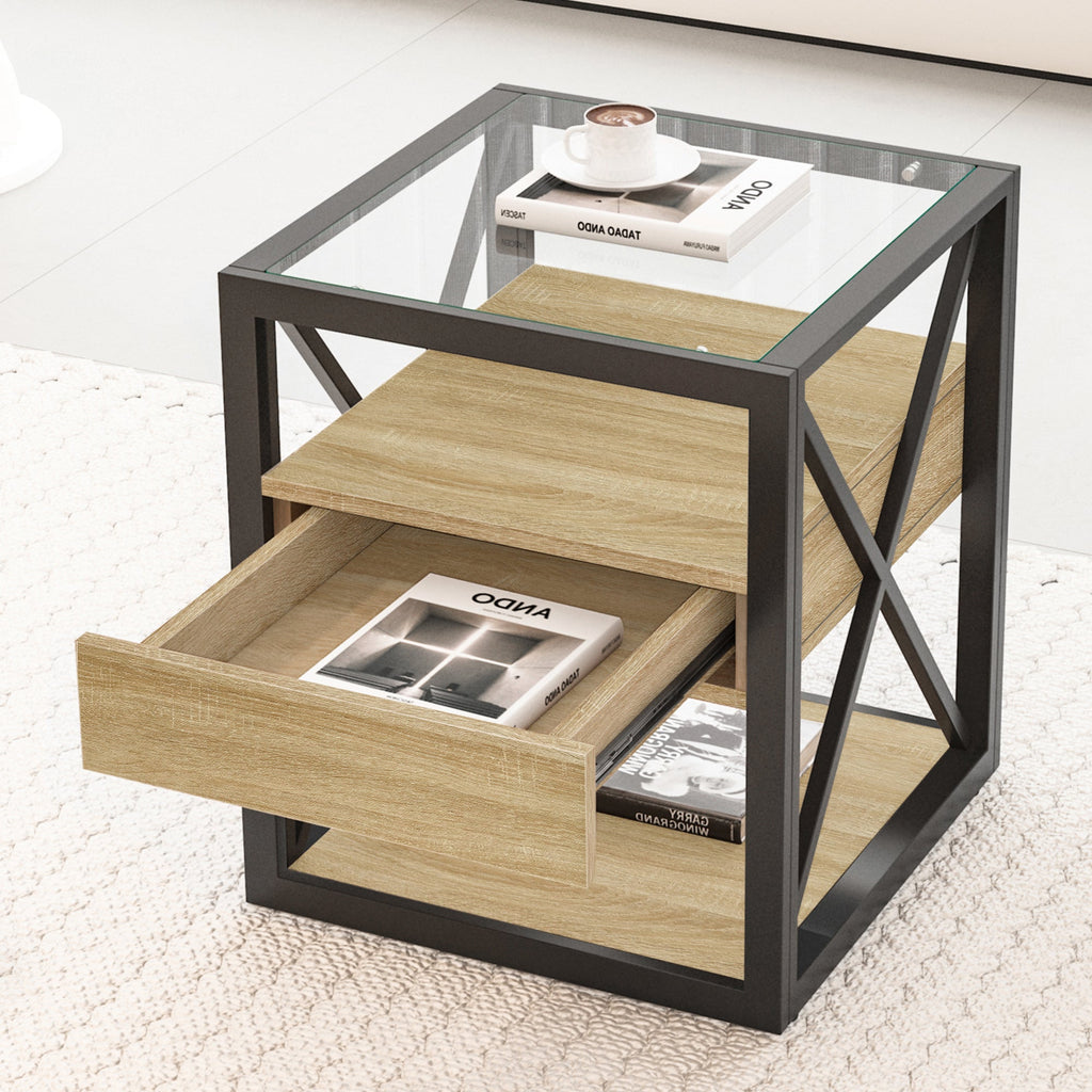 Set of 2 Modern End Table with Drawer
