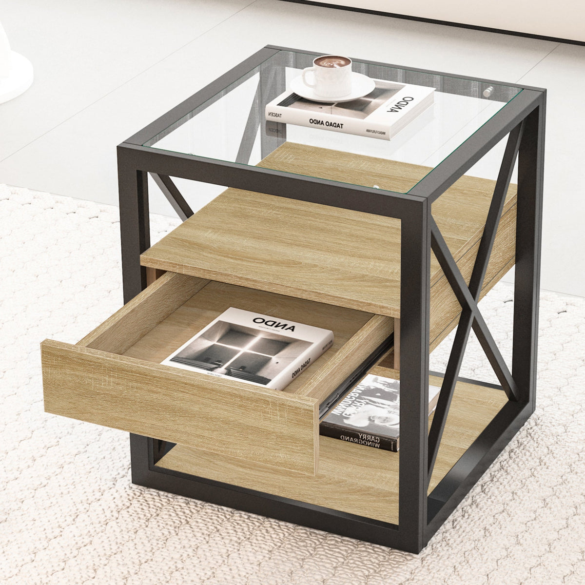 Set of 2 Modern End Table with Drawer