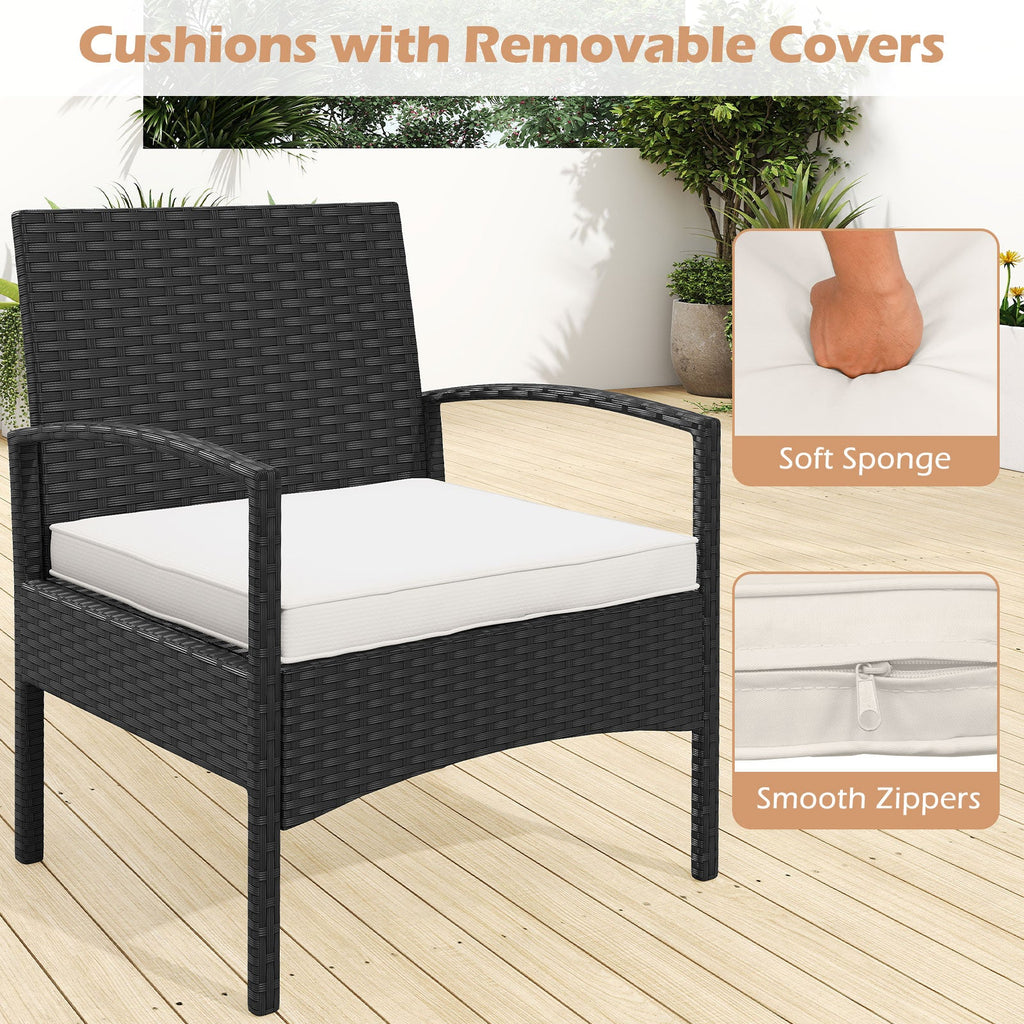 3-Piece Patio Furniture Set Rattan Bistro Chairs with Table-Beige