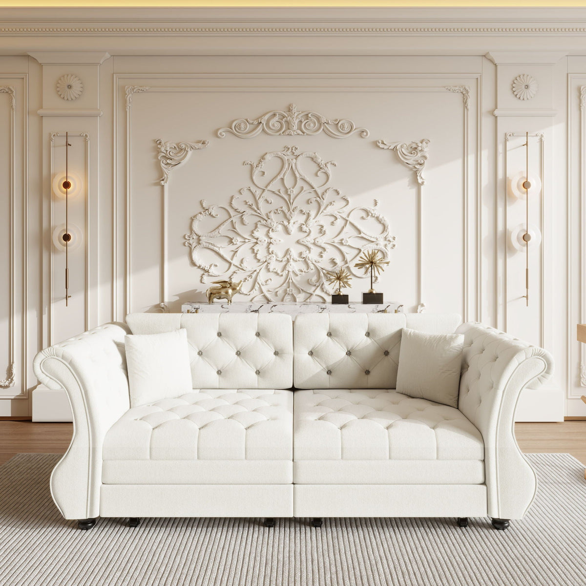 Oversized Chesterfield Pull Out Sofa Bed with Flower Tufting