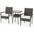 3-Piece Patio Furniture Set Rattan Wicker Chairs with Tempered Glass Top Table-White