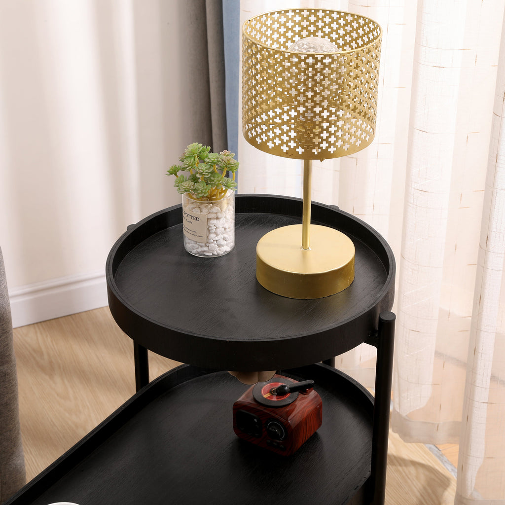 2-Tier Black Side Table with Storage