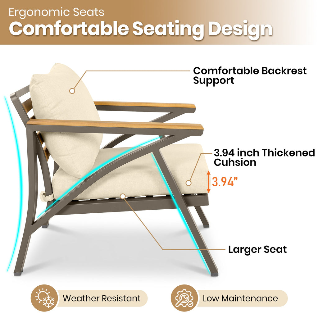 6-Piece Patio Furniture Set with Steel Frame Sofa & Acacia Wood Table