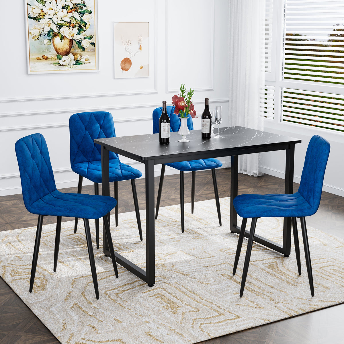 Dining Chairs Set of 4, Modern Velvet Dining Chair Upholstered Cushion Seat