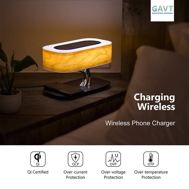 Modern LED table lamp for bedroom dimmable bluetooth Speaker phone Charger