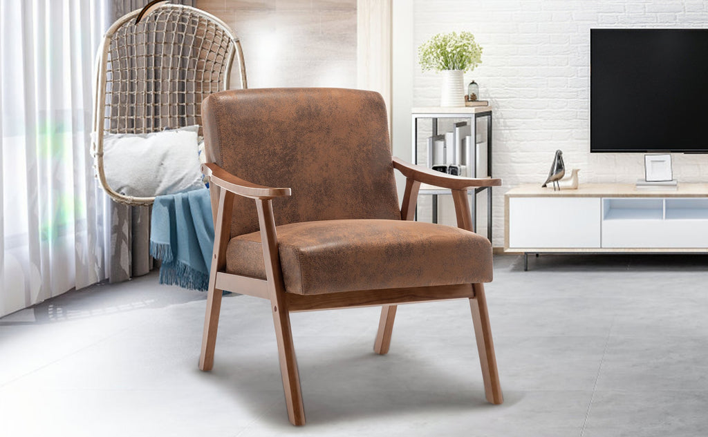 Medieval modern chair, solid wood frame accent chair with ultra thick backrest
