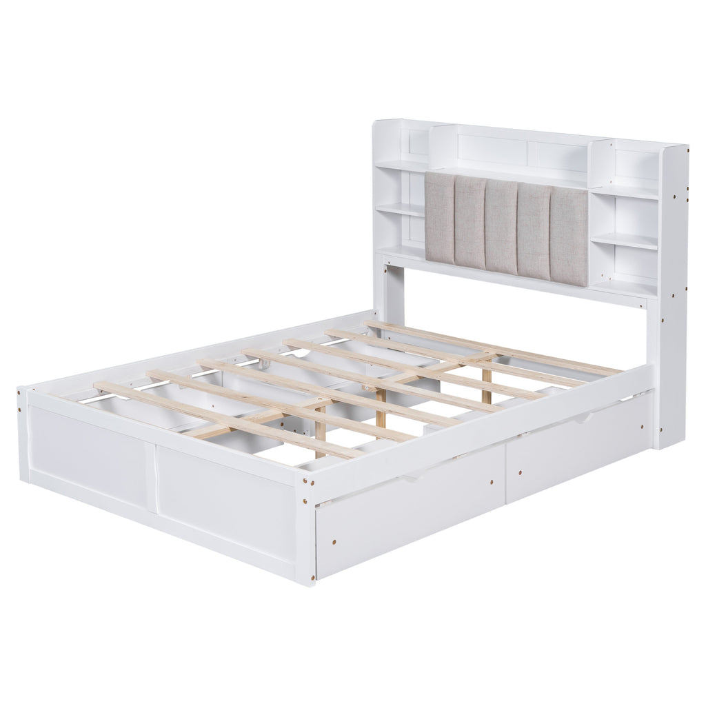 Multi-functional Full Size Bed Frame with 4 Under-bed Portable Storage Drawers