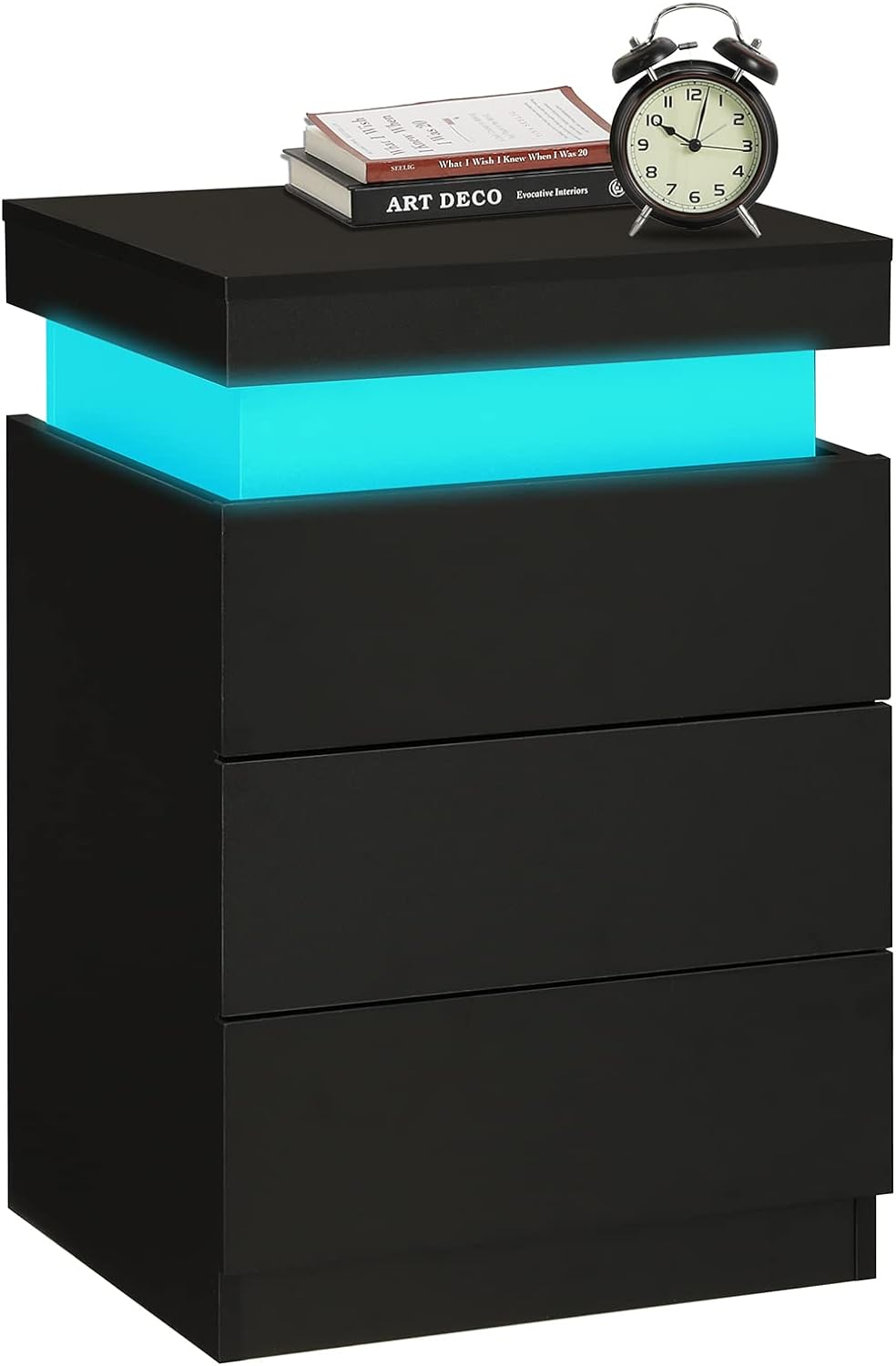 LED Black Nightstand Modern Multi-Colour LED Night Table Bedside Tables for Bedroom