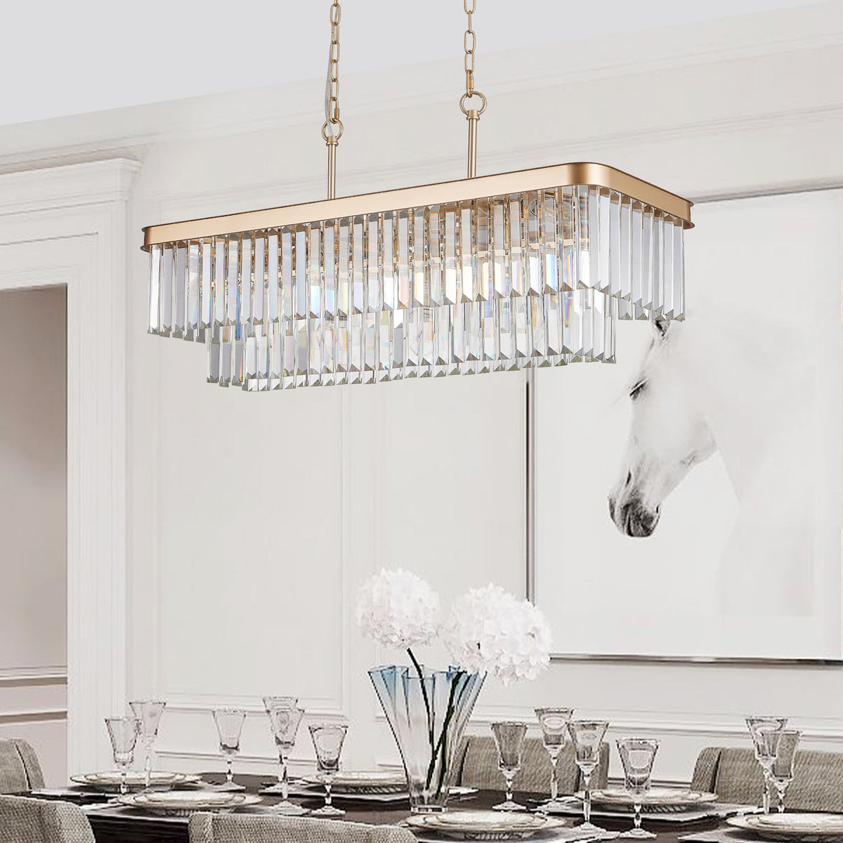 Chandeliers, Rectangular Crystal Chandelier Adjustable
